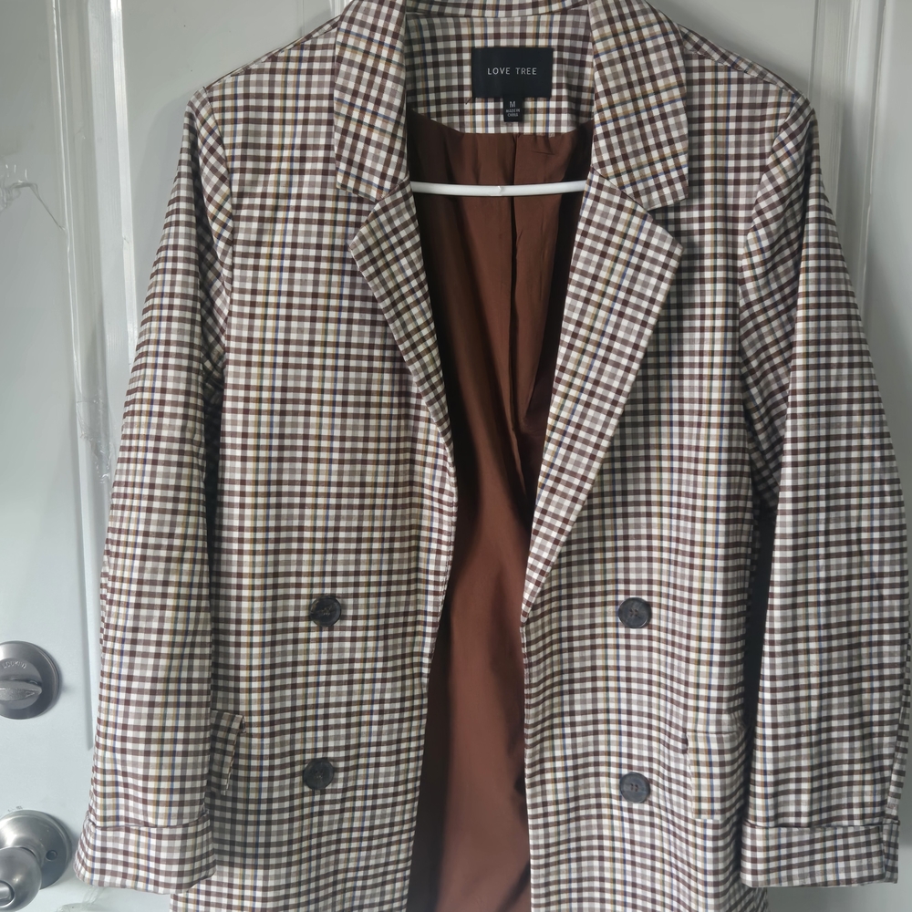 Love Tree Checkered Blazer in Brown and Cream